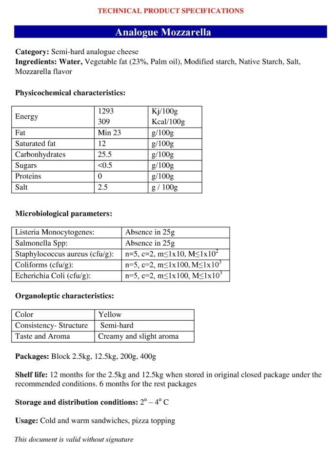 Vegan Mozzarella Analogue Cheese